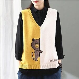 Be Happy Bear & Chick Graphic Sweater Vest